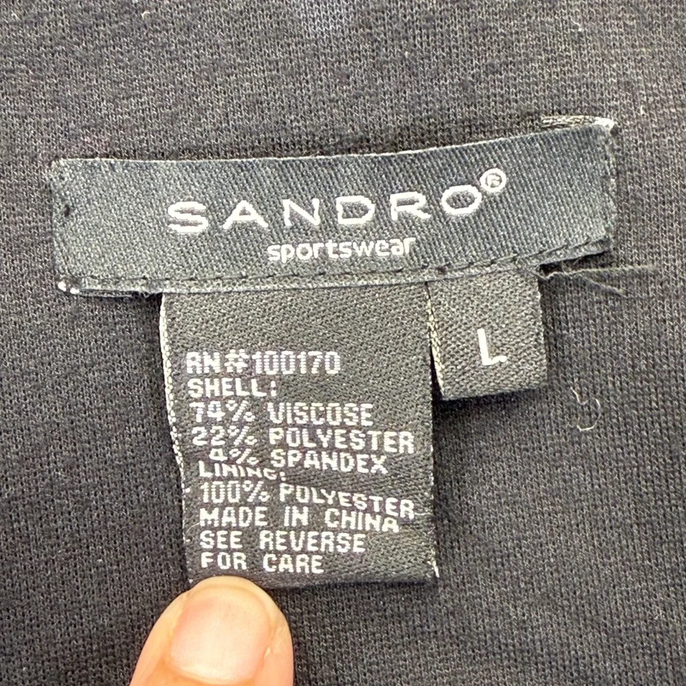 Sandro Sportswear‎ Womens Black Cropped Jacket Faux Leather Trim Size L Collared